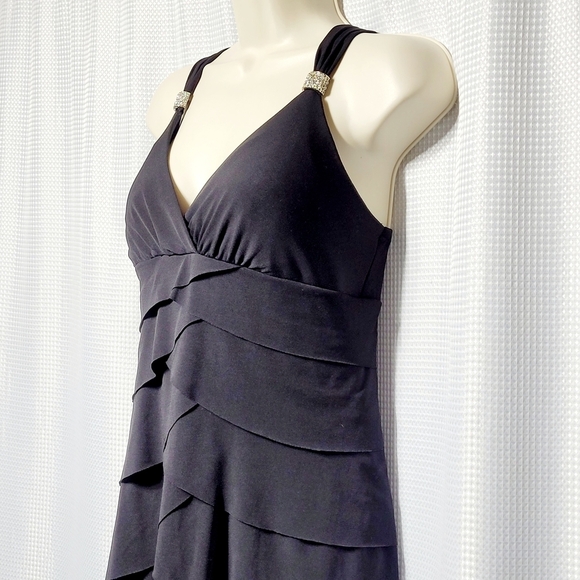 VTG La Belle Black Sleeveless Layered Mini Dress with Rhinestone Accent (L) - Picture 4 of 10
